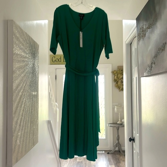 Nicole Miller v neck 3/4 sleeve belted maxi spring dress grass green size XL NWT - Picture 12 of 17